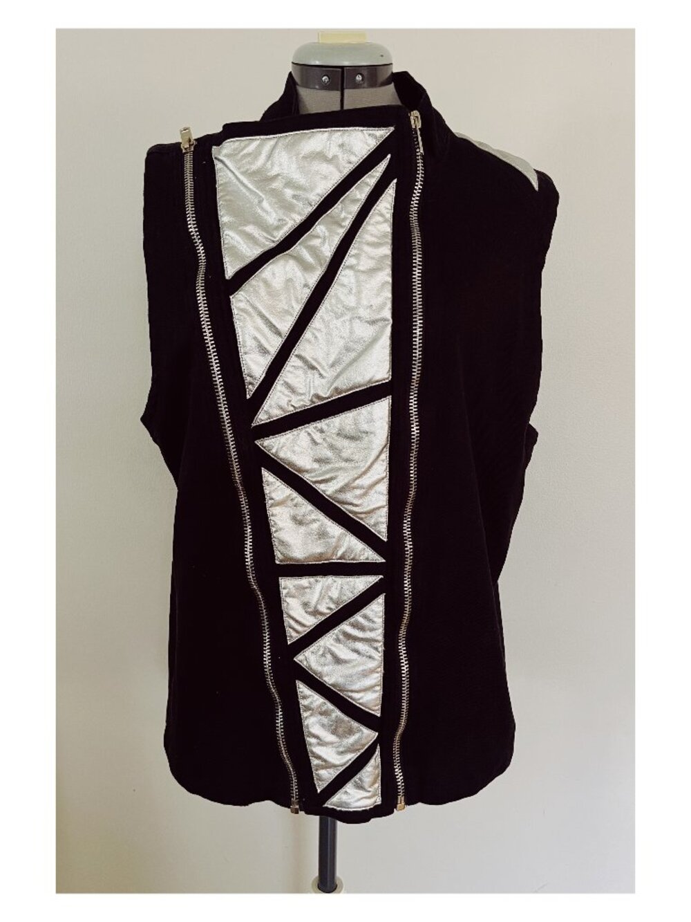 VTG Lip Service Sz XXL Multi Zip Silver Panel Stretch Vest Goth Techno